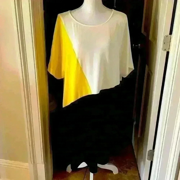 DKNY dress. Size XL ladies color block NWY black yellow white Flowy Airy - Picture 12 of 12